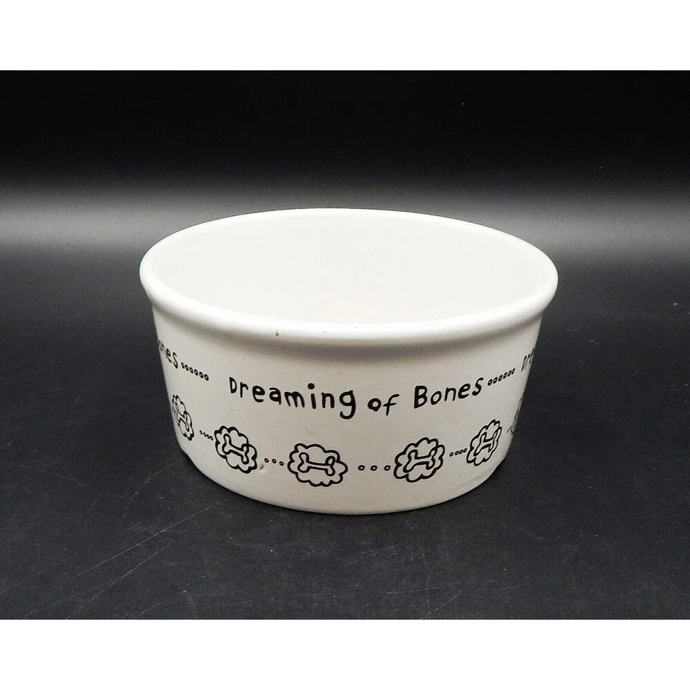 Dreaming of Bones Dog Bowl Pet Round Deep Ceramic Food Water 6 Inch